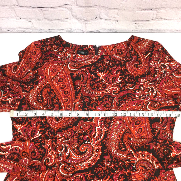 Talbots Petite Boat Neck Elbow Sleeve Burnt Orange Paisley Tie Midi Dress 12P - Picture 8 of 15